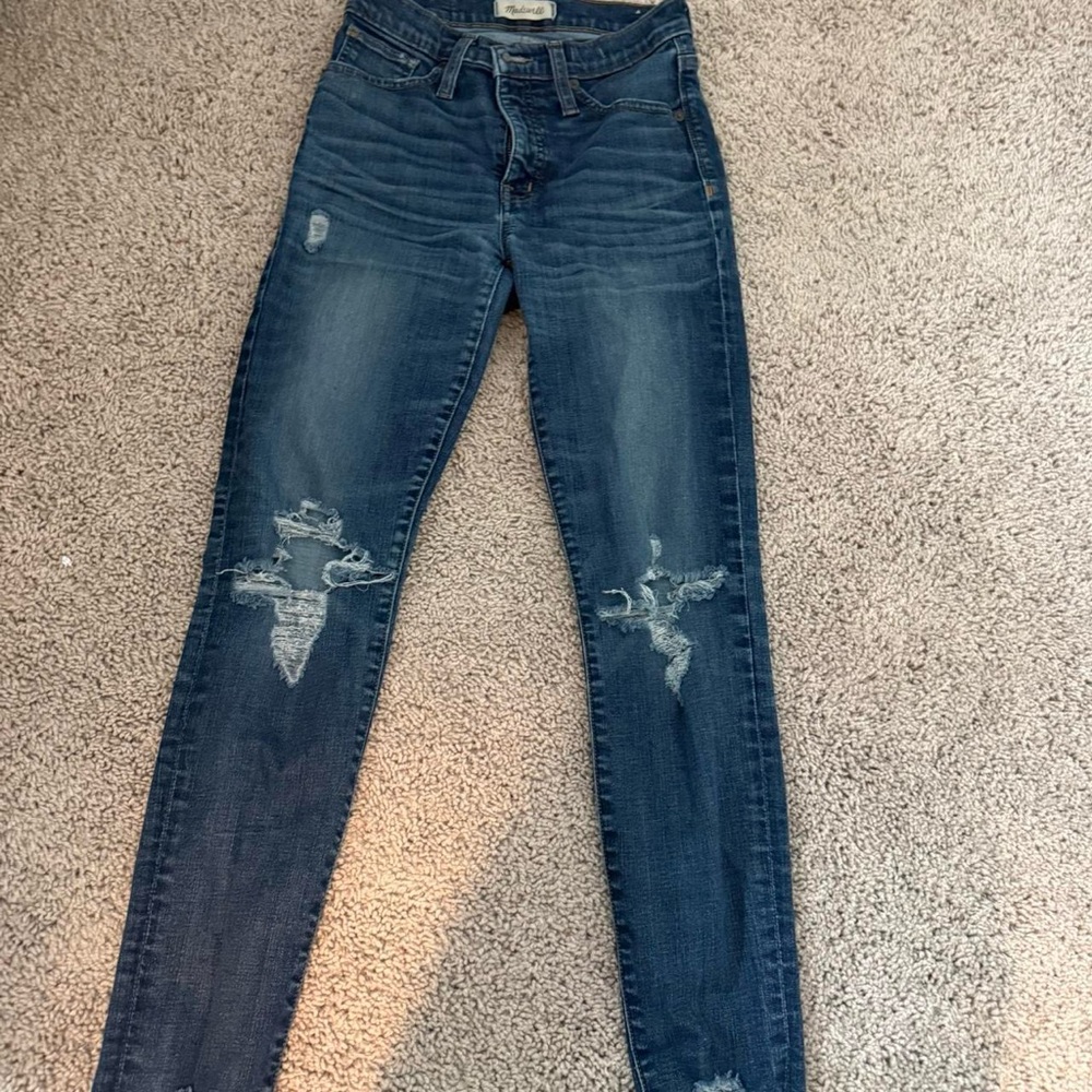 Madewell Dark Blue Distressed Skinny Jeans
